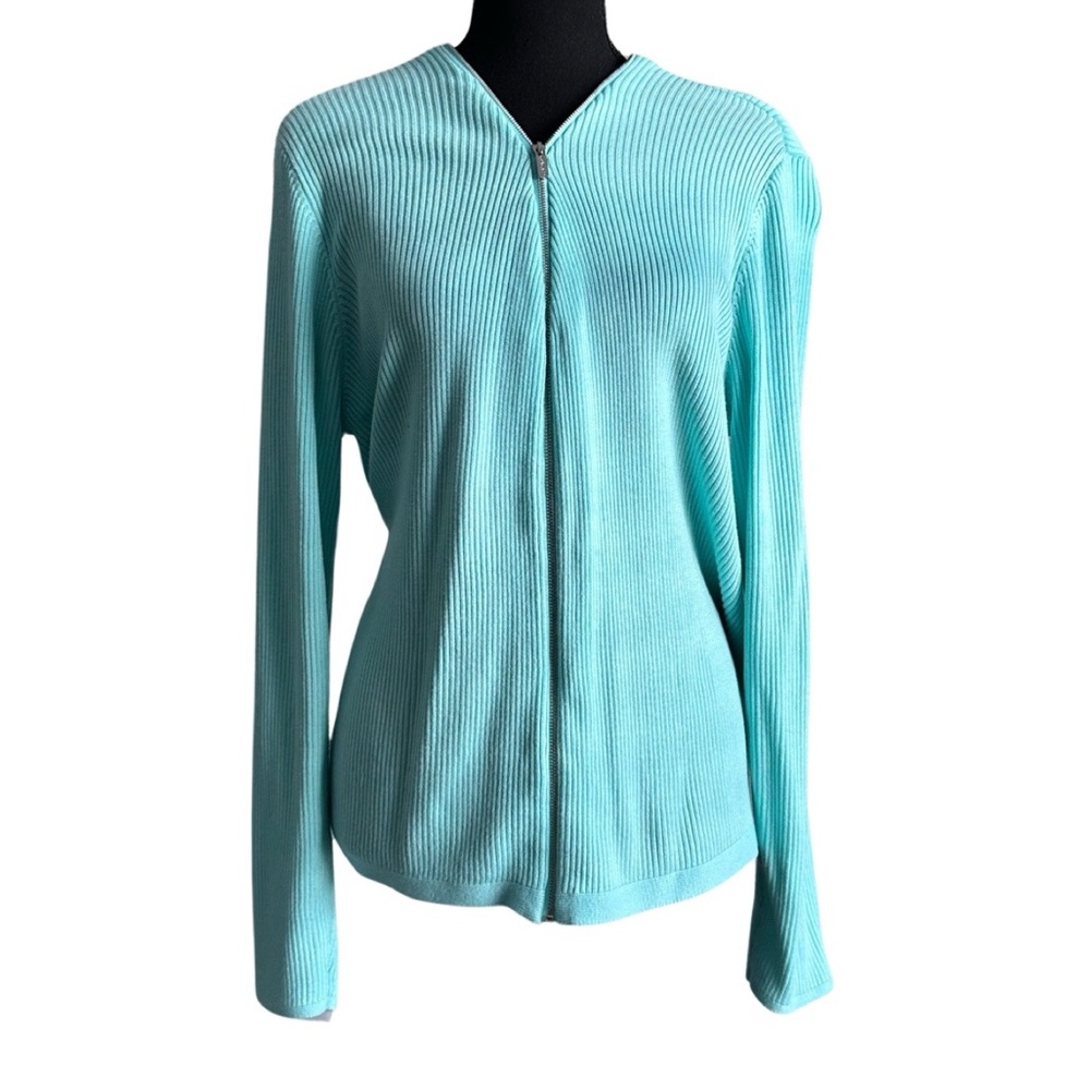 NWOT Calvin Klein Aqua/Mint  Long Sleeve Ribbed Zip Cardigan Size X-LARGE